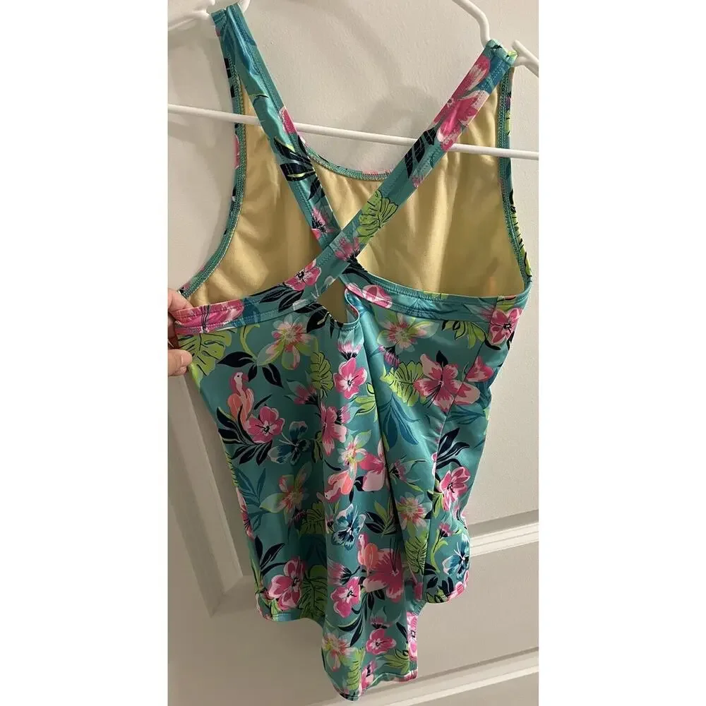 Lands’ End Bathing Suit Swimwear One Piece Swimsuit size 16 Girls‎ Floral Pink